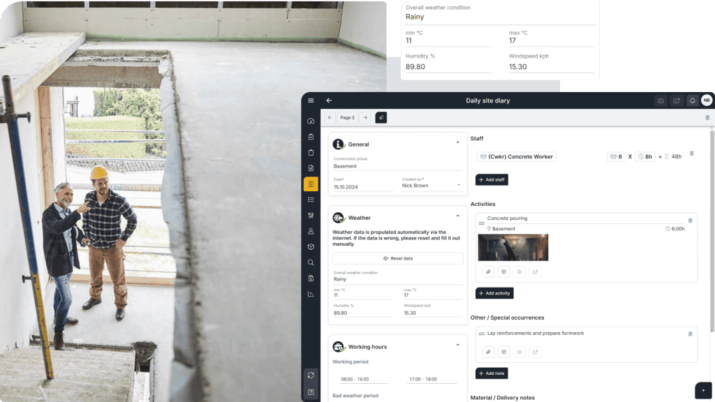 Şantiye ofisinde mühendislerin şantiye günlüğüne not aldığı çalışma anı.