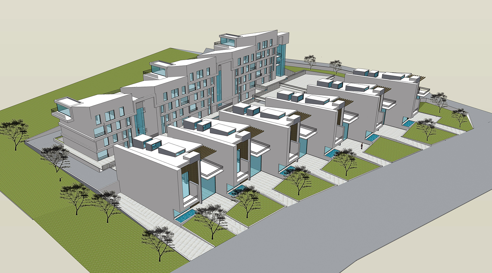 Çayyolu’nda bir villanın 3D mimari proje çizimiyle hazırlanmış dijital model görünümü.