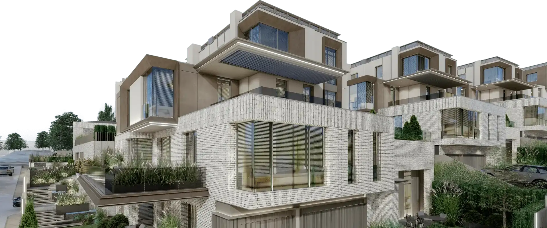 Ankara’nın prestijli bir semtinde, modern mimariyle tasarlanmış lüks konutların genel görünümü.