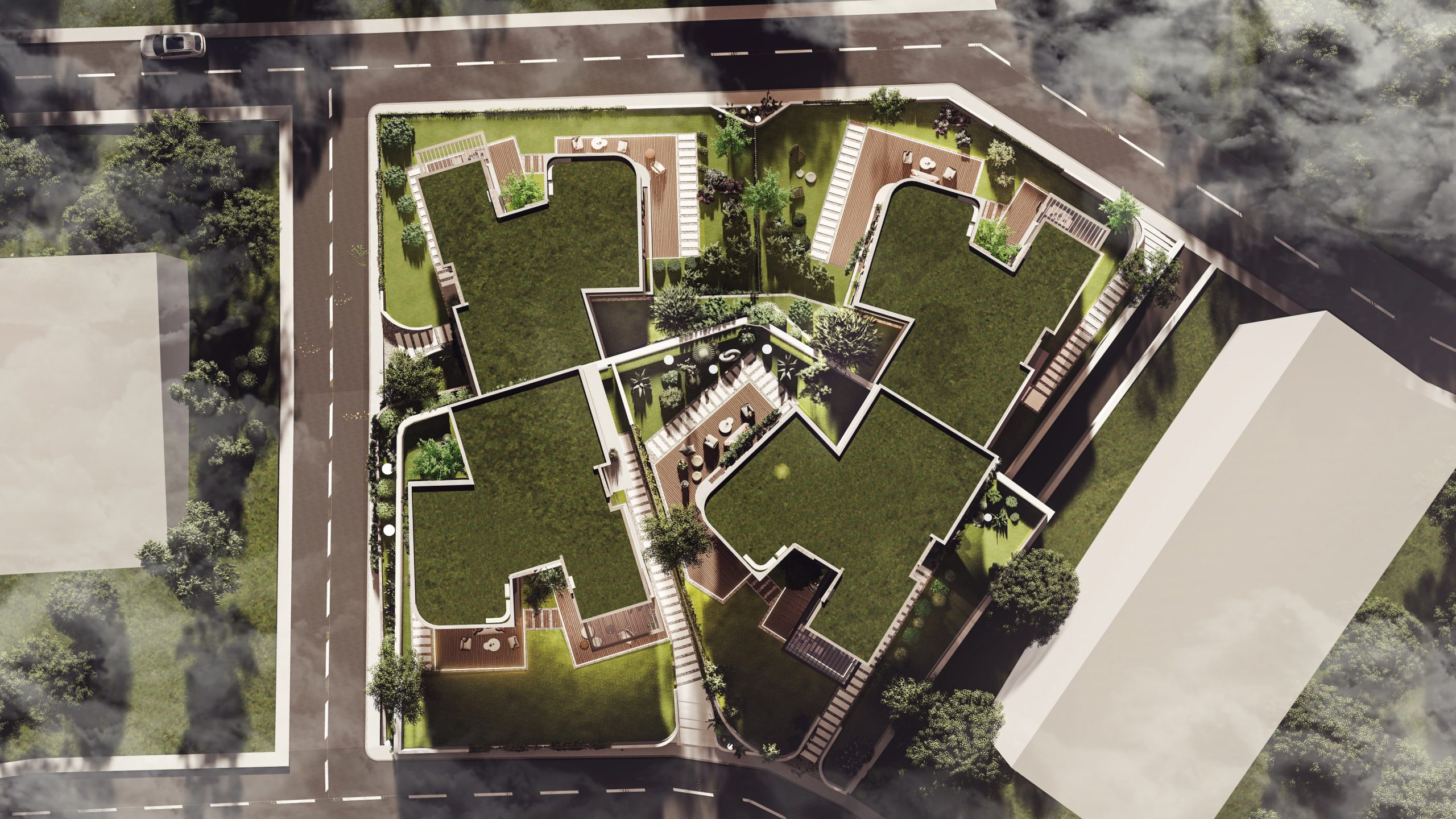 Beytepe’de yapılacak modern bir villa için masanın üzerinde yayılmış mimari proje çizimleri, ölçüm aletleri ve yanında belge dosyaları.