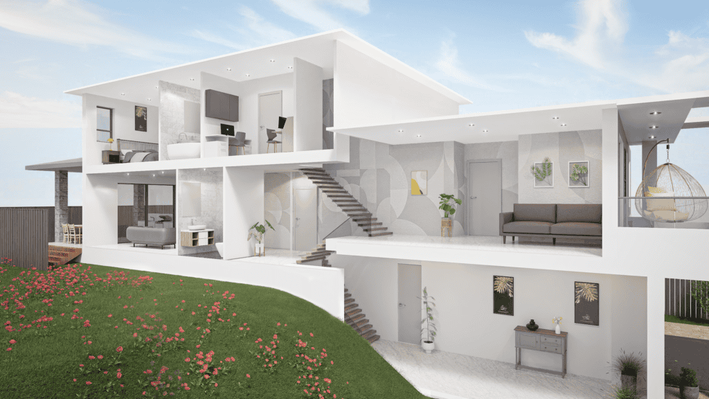 Beytepe’de villa yaşamının sunduğu konfor, mahremiyet ve geniş yaşam alanlarını yansıtan modern müstakil ev görseli.